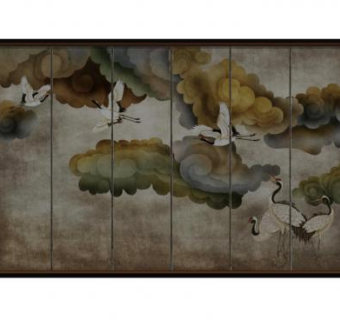 新中式玄关背景墙SU模型下载_sketchup草图大师SKP模型