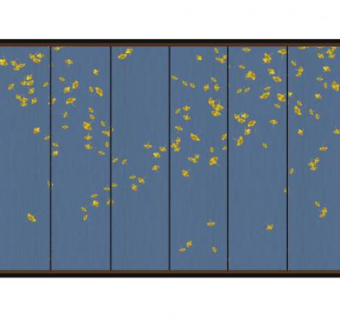 新中式银杏背景墙SU模型下载_sketchup草图大师SKP模型