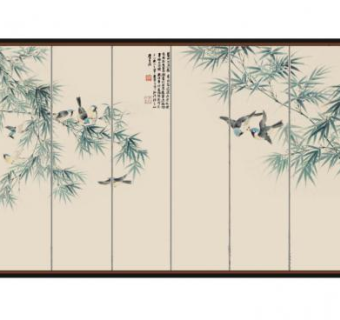 新中式端景背景墙SU模型下载_sketchup草图大师SKP模型