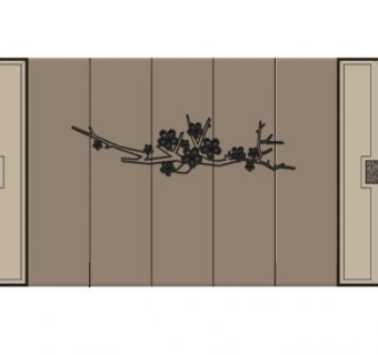 新中式格栅阻断式玄关背景墙SU模型下载_sketchup草图大师SKP模型
