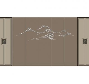 新中式复古背景墙设计SU模型下载_sketchup草图大师SKP模型