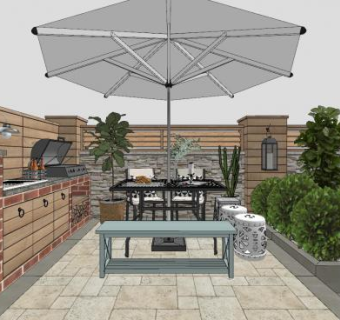 地中海复古住阳台花园SU模型下载_sketchup草图大师SKP模型
