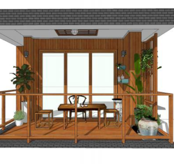 现代阳台茶台设计SU模型下载_sketchup草图大师SKP模型