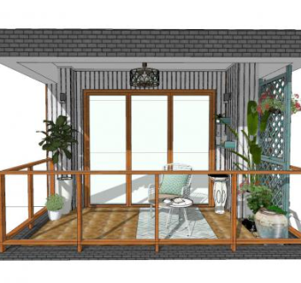 现代装饰阳台SU模型下载_sketchup草图大师SKP模型