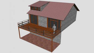 小屋的阳台SU模型下载_sketchup草图大师SKP模型