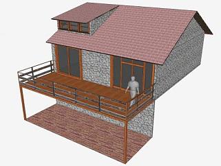 小屋的阳台SU模型下载_sketchup草图大师SKP模型