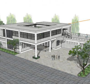 中式餐厅楼外观SU模型下载_sketchup草图大师SKP模型