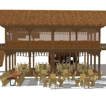中式风格露天餐厅SU模型下载_sketchup草图大师SKP模型