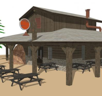 中式休闲露天小酒馆SU模型下载_sketchup草图大师SKP模型