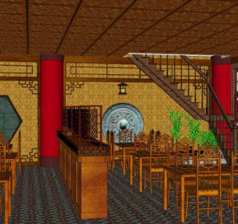 中国风餐厅一楼SU模型下载_sketchup草图大师SKP模型
