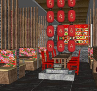 中式饭厅餐厅SU模型下载_sketchup草图大师SKP模型