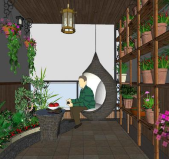阳台花园景观SU模型下载_sketchup草图大师SKP模型