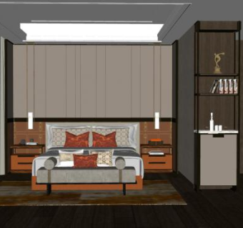 简欧卧室房间SU模型下载_sketchup草图大师SKP模型