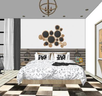 现代北欧家装卧室SU模型下载_sketchup草图大师SKP模型