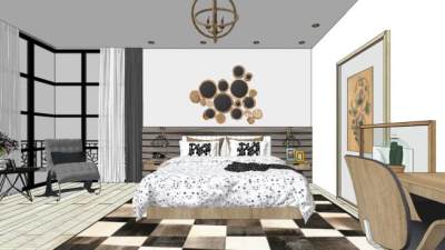 现代北欧家装卧室SU模型下载_sketchup草图大师SKP模型