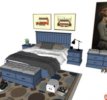 现代美式卧室SU模型下载_sketchup草图大师SKP模型