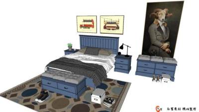 现代美式卧室SU模型下载_sketchup草图大师SKP模型