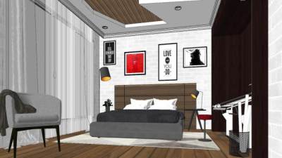 北欧风卧室sketchup模型下载_sketchup草图大师SKP模型
