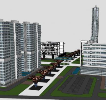 现代建筑区小高层建筑SU模型下载_sketchup草图大师SKP模型