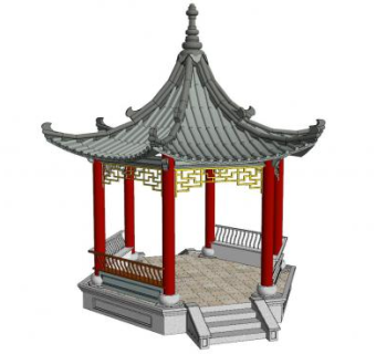 尖顶亭子凉亭SU模型下载_sketchup草图大师SKP模型