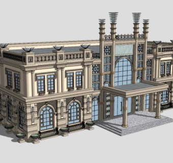 欧式售楼部建筑SU模型下载_sketchup草图大师SKP模型