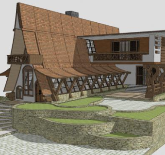 欧式山地别墅住宅SU模型下载_sketchup草图大师SKP模型