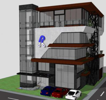 低层办公楼建筑SU模型下载_sketchup草图大师SKP模型