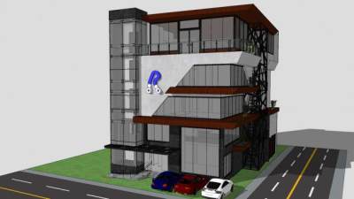 低层办公楼建筑SU模型下载_sketchup草图大师SKP模型