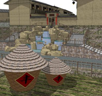 中式农村乡村生态建筑SU模型下载_sketchup草图大师SKP模型