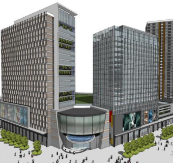 现代商业综合楼SU模型下载_sketchup草图大师SKP模型