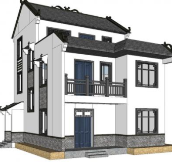 中式住宅建筑别墅SU模型下载_sketchup草图大师SKP模型