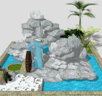 假山水池su模型下载_sketchup草图大师SKP模型