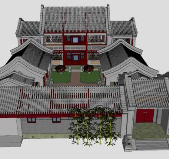中式风格四合院sketchup模型下载_sketchup草图大师SKP模型