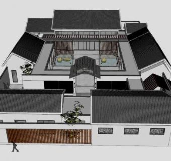 现代四合院建筑住宅SU模型下载_sketchup草图大师SKP模型