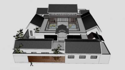 现代四合院建筑住宅SU模型下载_sketchup草图大师SKP模型