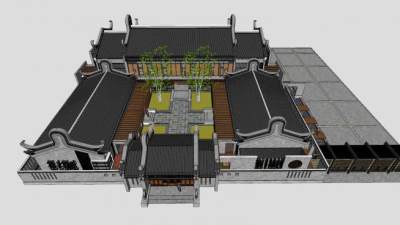 岭南风格四合院SU模型下载_sketchup草图大师SKP模型