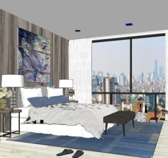 北欧时尚卧室室内SU模型下载_sketchup草图大师SKP模型