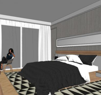 现代北欧卧室设计SU模型下载_sketchup草图大师SKP模型