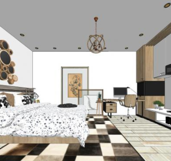 北欧卧室SU模型下载_sketchup草图大师SKP模型