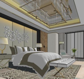 港式后现代卧室SU模型下载_sketchup草图大师SKP模型