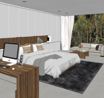 现代简约卧室主人房SU模型下载_sketchup草图大师SKP模型