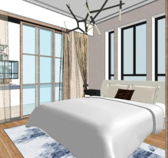 现代简欧卧室SU模型下载_sketchup草图大师SKP模型