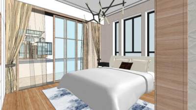 现代简欧卧室SU模型下载_sketchup草图大师SKP模型