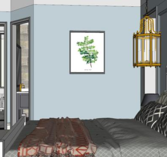 美式卧室SU模型下载_sketchup草图大师SKP模型