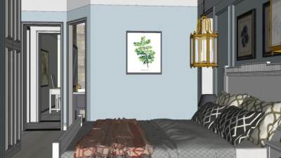 美式卧室SU模型下载_sketchup草图大师SKP模型