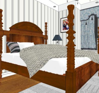 美式卧室主人房SU模型下载_sketchup草图大师SKP模型