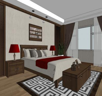 中式卧室主人房SU模型下载_sketchup草图大师SKP模型