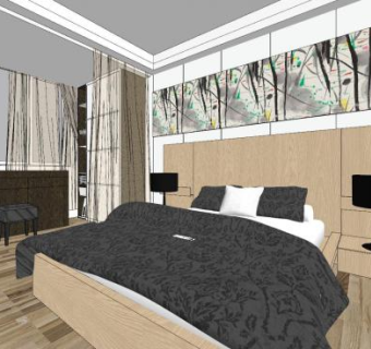 现代简约卧室家装SU模型下载_sketchup草图大师SKP模型