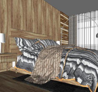 北欧自然风卧室SU模型下载_sketchup草图大师SKP模型