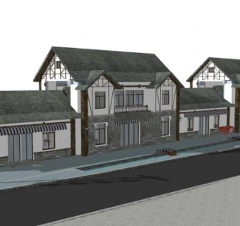 特色酒文化酒馆商业街SU模型下载_sketchup草图大师SKP模型